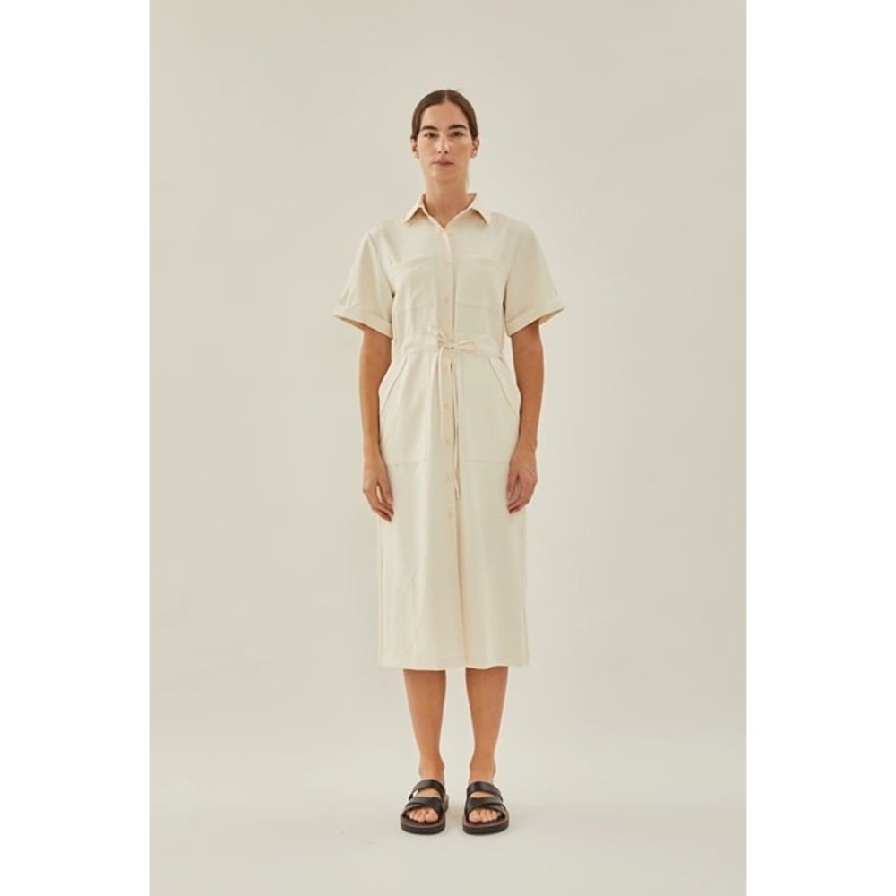 KLARRA STUDIOS NWOT BELTED BUTTON UP MIDI SHIRT DRESS IN IVORY Sz:Sm Ret$1 - Picture 3 of 8